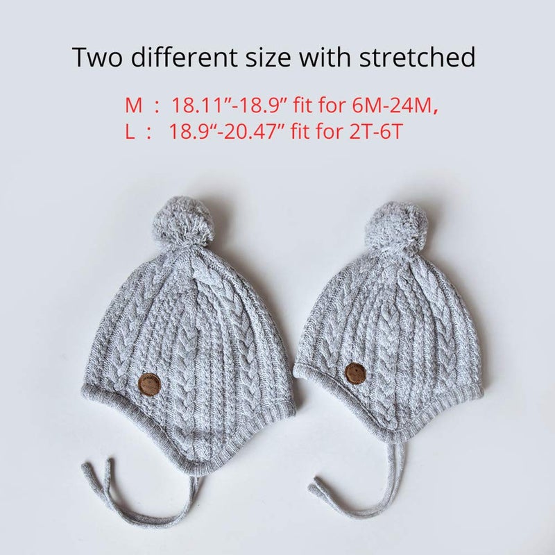 SOMALER Toddler Baby Boys Girls Winter Hat Kids Ear Flap Warm Fleece Lined Knit Beanie Fur Pom Hat - Image 5
